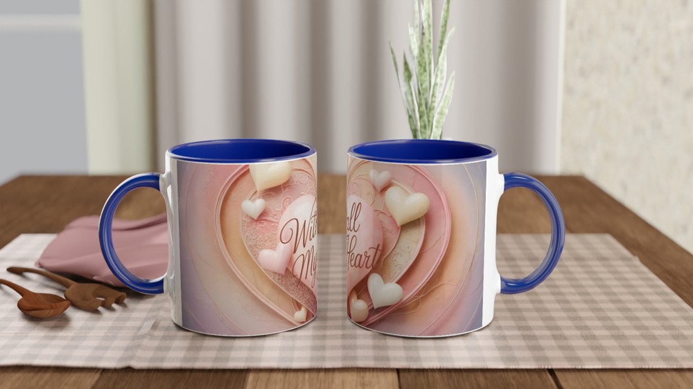 With All My Heart Mug | Romantic Valentine's Gift | Anniversary Present for Husband or Wife | Textured Heart Wrap Design — view 4