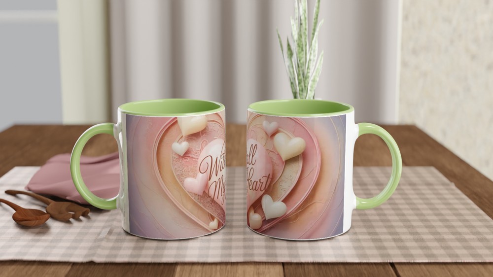 With All My Heart Mug | Romantic Valentine's Gift | Anniversary Present for Husband or Wife | Textured Heart Wrap Design — view 5