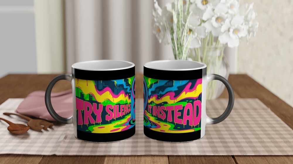 Try Silence It Instead - Bold Pop Art Ear Graffiti Mug — view 3