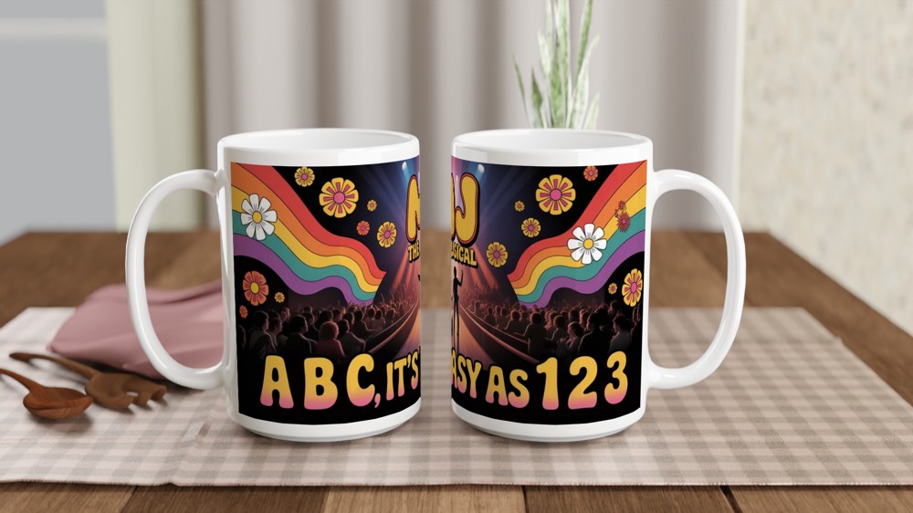 MJ The Musical Mug | Jackson 5 Era Retro Stage Design | Theatre Lover Gift | West End Present for Him or Her — view 2
