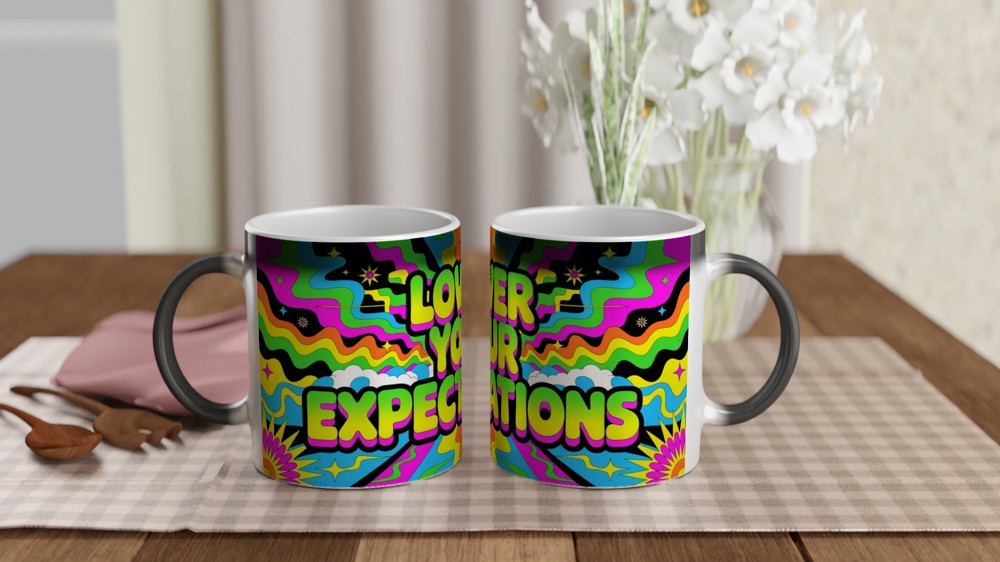 Lower Your Expectations Mug | Sarcastic Quote Mug | Funny Best Friend Gift | Psychedelic Neon Coffee Cup | Office Colleague Present — view 3