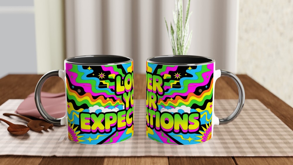 Lower Your Expectations Mug | Sarcastic Quote Mug | Funny Best Friend Gift | Psychedelic Neon Coffee Cup | Office Colleague Present — view 9