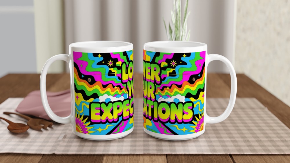Lower Your Expectations Mug | Sarcastic Quote Mug | Funny Best Friend Gift | Psychedelic Neon Coffee Cup | Office Colleague Present — view 2