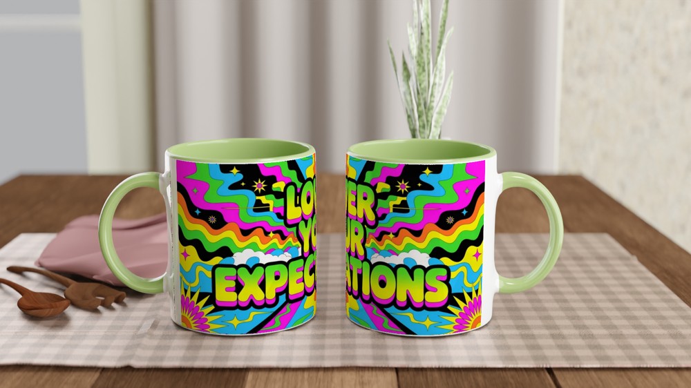 Lower Your Expectations Mug | Sarcastic Quote Mug | Funny Best Friend Gift | Psychedelic Neon Coffee Cup | Office Colleague Present — view 5