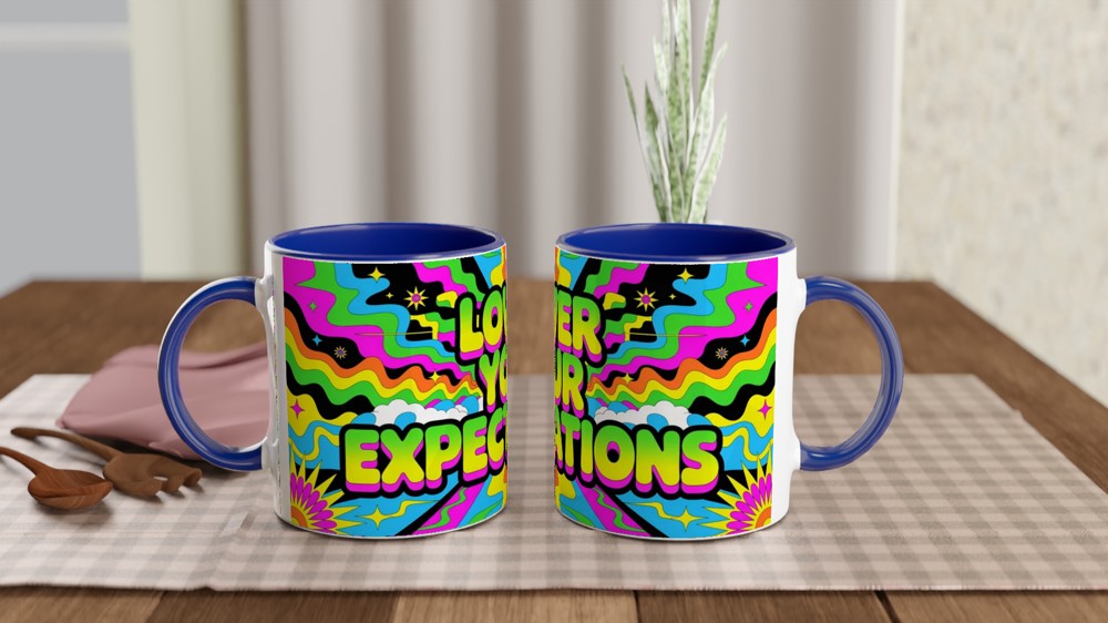 Lower Your Expectations Mug | Sarcastic Quote Mug | Funny Best Friend Gift | Psychedelic Neon Coffee Cup | Office Colleague Present — view 4