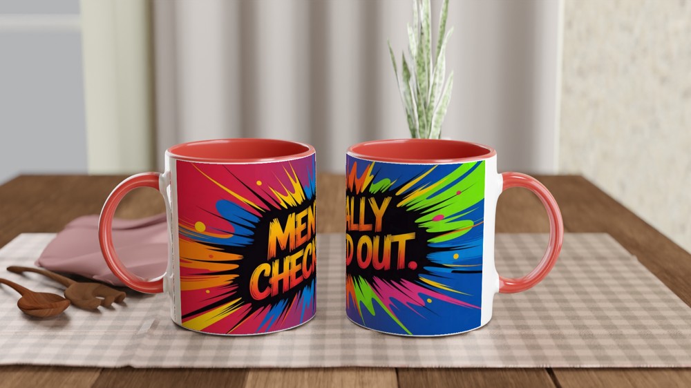 Mentally Checked Out Mug | Funny Office Gift for Colleagues | Neon Ink Explosion Wrap Around Coffee Cup — view 7