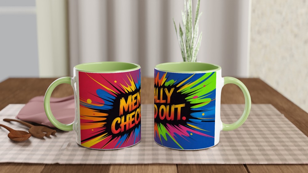 Mentally Checked Out Mug | Funny Office Gift for Colleagues | Neon Ink Explosion Wrap Around Coffee Cup — view 5