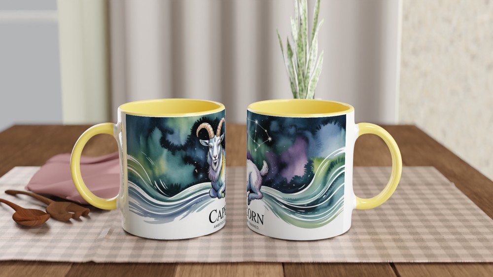 Capricorn Zodiac Mug | Sea Goat Astrology Gift | Capricorn Birthday Present | Constellation Watercolour Mug — view 8