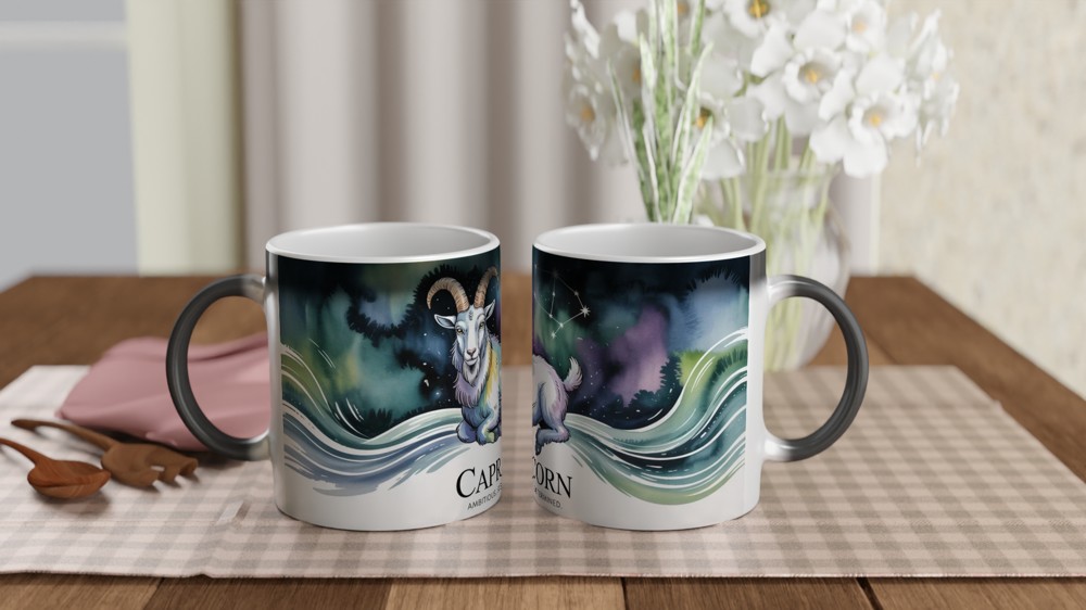 Capricorn Zodiac Mug | Sea Goat Astrology Gift | Capricorn Birthday Present | Constellation Watercolour Mug — view 3