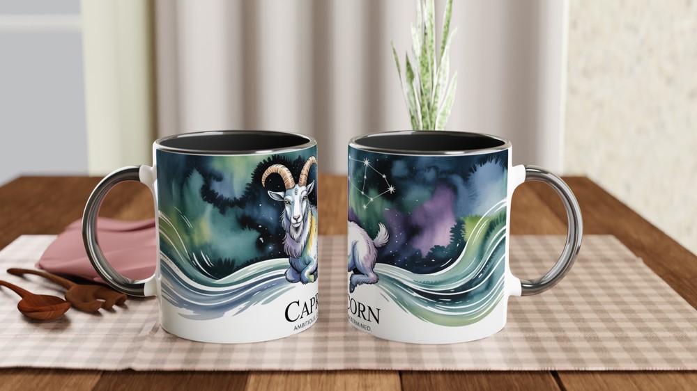Capricorn Zodiac Mug | Sea Goat Astrology Gift | Capricorn Birthday Present | Constellation Watercolour Mug — view 9