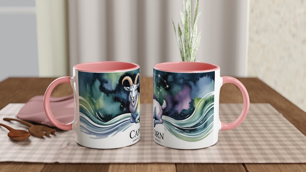 Capricorn Zodiac Mug | Sea Goat Astrology Gift | Capricorn Birthday Present | Constellation Watercolour Mug — view 6