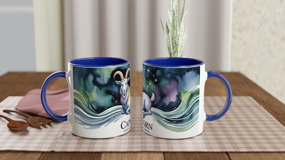 Capricorn Zodiac Mug | Sea Goat Astrology Gift | Capricorn Birthday Present | Constellation Watercolour Mug — view 4