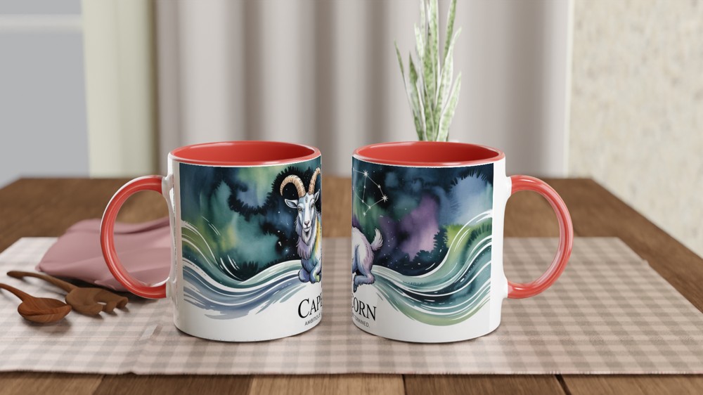 Capricorn Zodiac Mug | Sea Goat Astrology Gift | Capricorn Birthday Present | Constellation Watercolour Mug — view 7