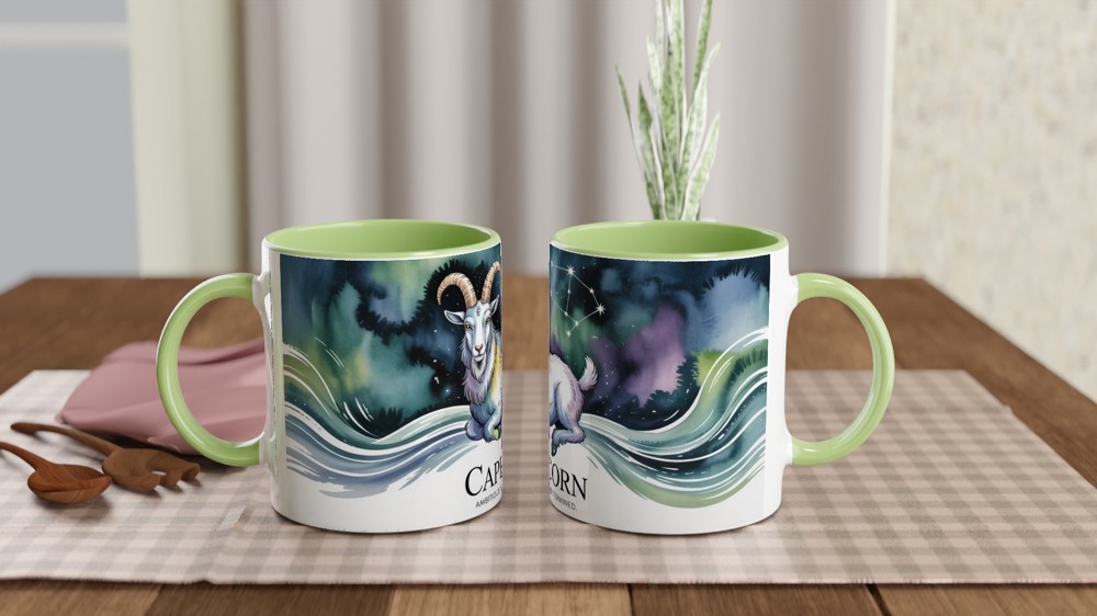 Capricorn Zodiac Mug | Sea Goat Astrology Gift | Capricorn Birthday Present | Constellation Watercolour Mug — view 5