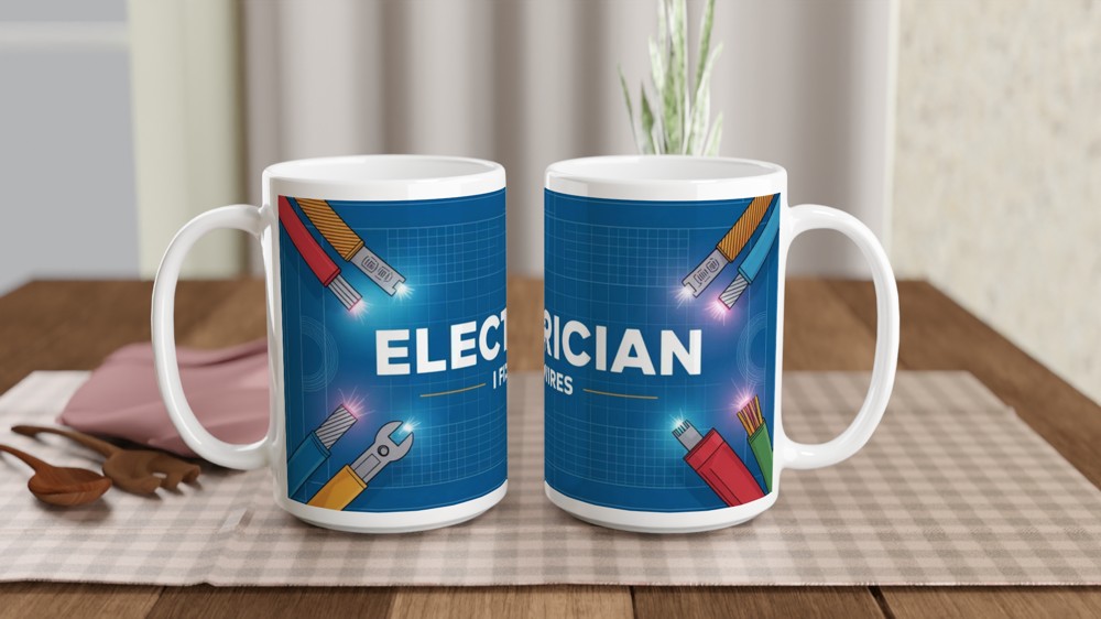 Electrician Mug | I Fix Wires Blueprint Design | Funny Sparky Gift | Birthday Present for Dad, Him or Colleague — view 2