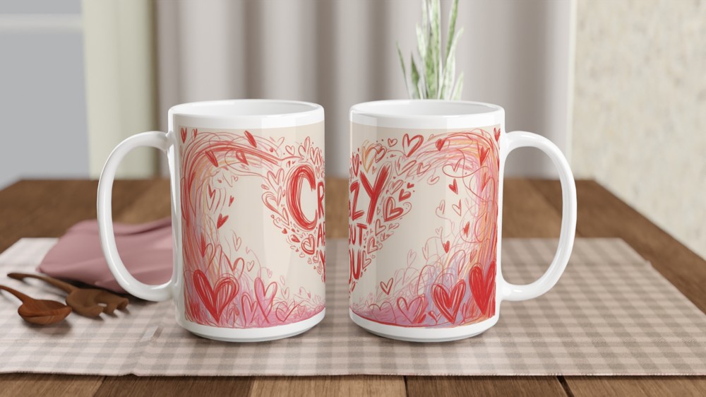 Crazy About You Hearts Doodle Mug — view 2