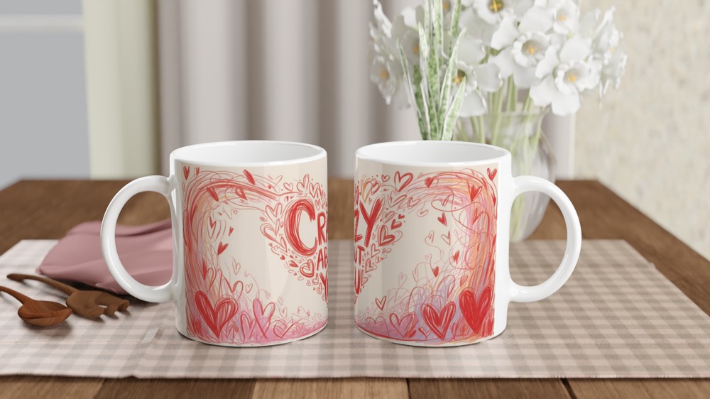 Crazy About You Hearts Doodle Mug