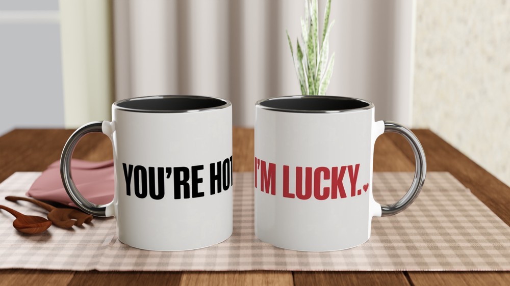 Valentine's Day Mug | You're Hot I'm Lucky Gift | Funny Anniversary Mug for Husband or Wife | Romantic Couple Present — view 9