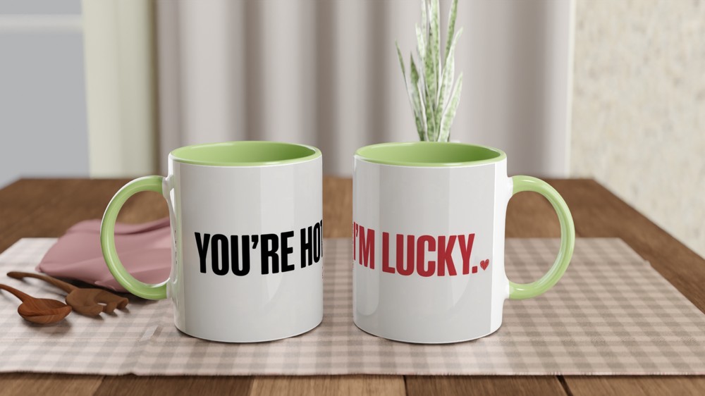 Valentine's Day Mug | You're Hot I'm Lucky Gift | Funny Anniversary Mug for Husband or Wife | Romantic Couple Present — view 5