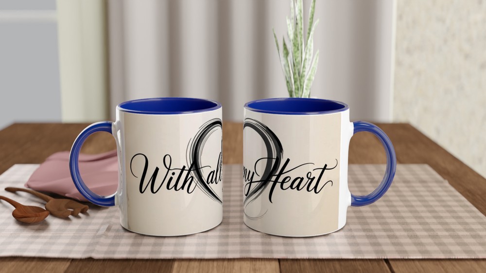 With All My Heart Mug | Calligraphy Heart Design | Romantic Anniversary Gift | Valentine Present for Mum Husband Wife — view 4