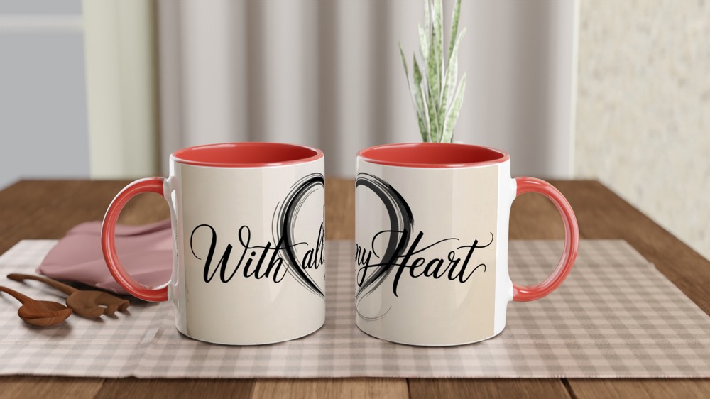 With All My Heart Mug | Calligraphy Heart Design | Romantic Anniversary Gift | Valentine Present for Mum Husband Wife — view 7