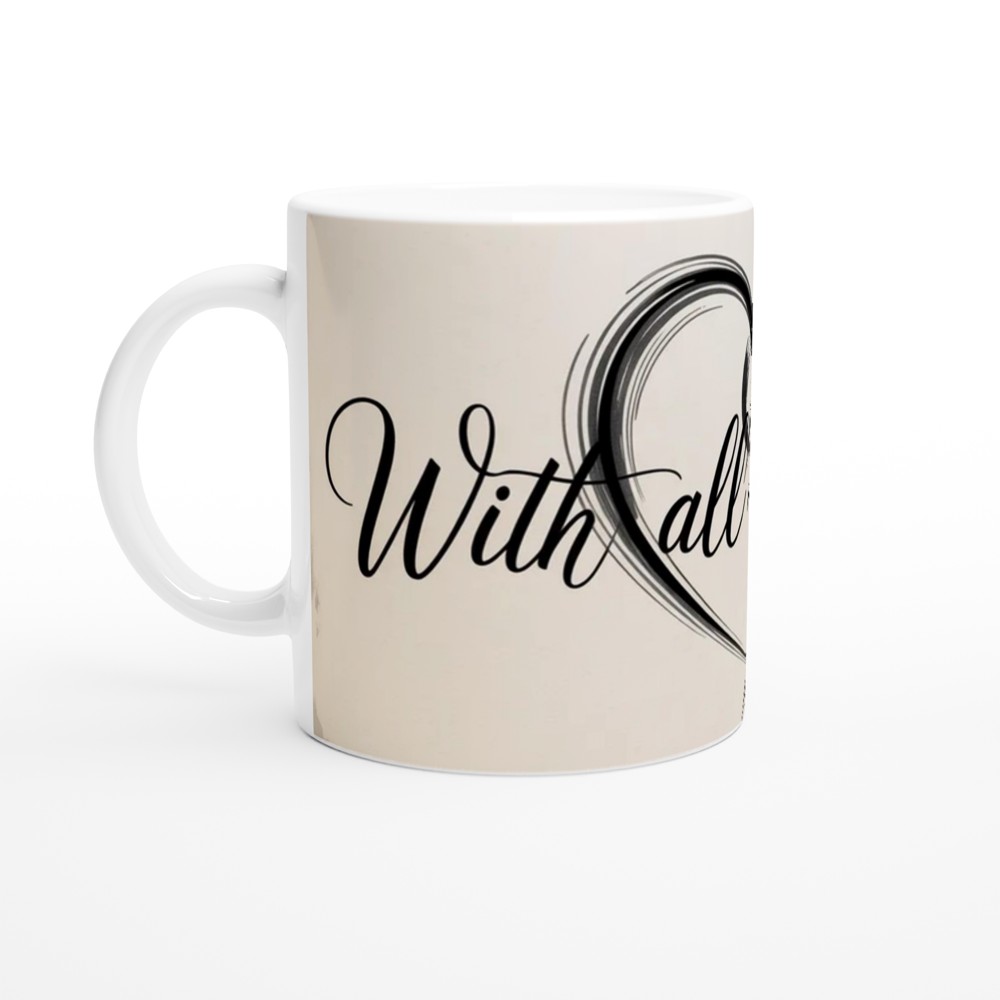 With All My Heart Mug | Calligraphy Heart Design | Romantic Anniversary Gift | Valentine Present for Mum Husband Wife — view 10