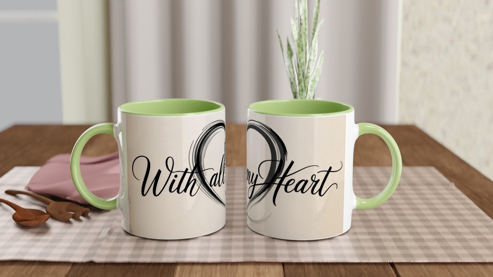 With All My Heart Mug | Calligraphy Heart Design | Romantic Anniversary Gift | Valentine Present for Mum Husband Wife — view 5