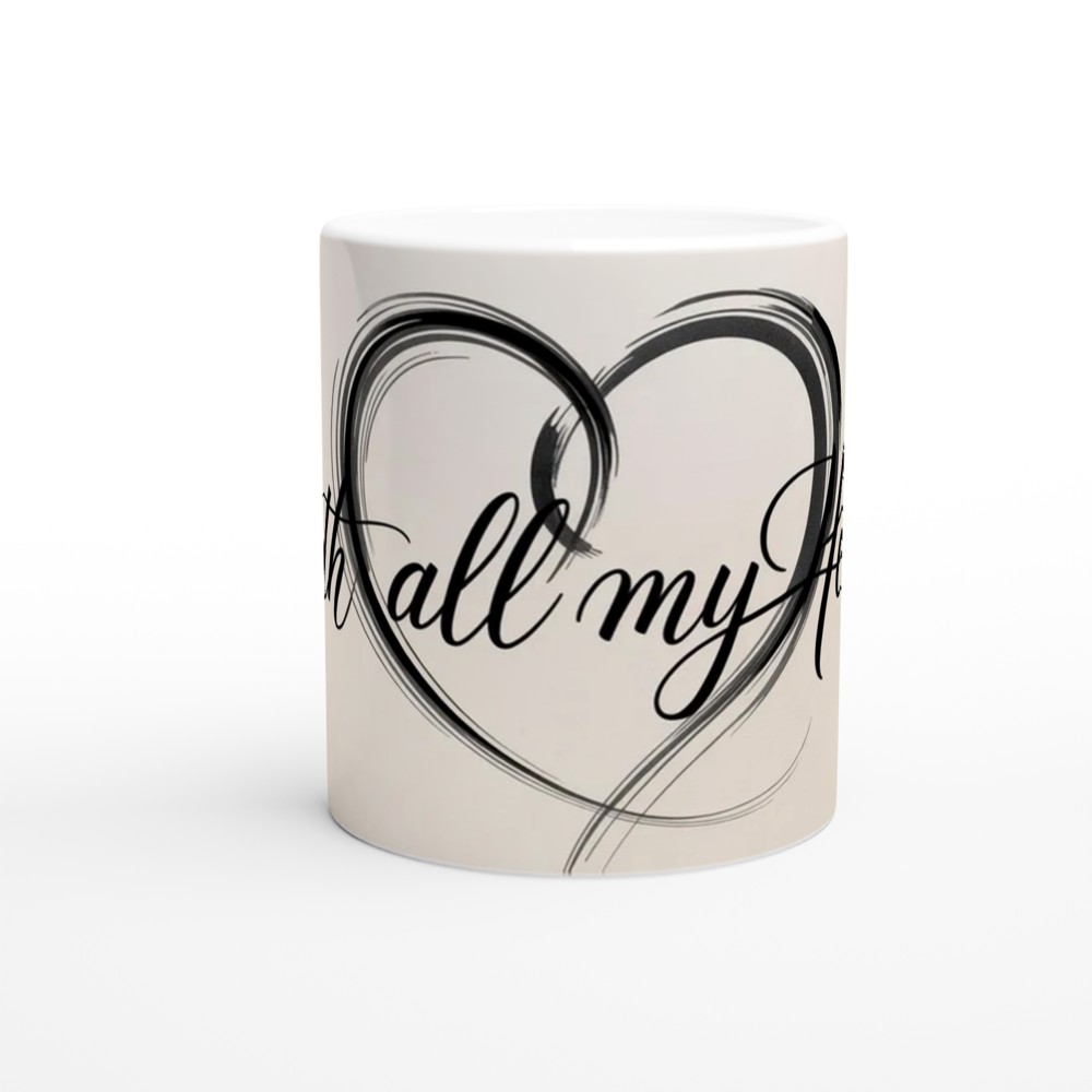 With All My Heart Mug | Calligraphy Heart Design | Romantic Anniversary Gift | Valentine Present for Mum Husband Wife — view 11