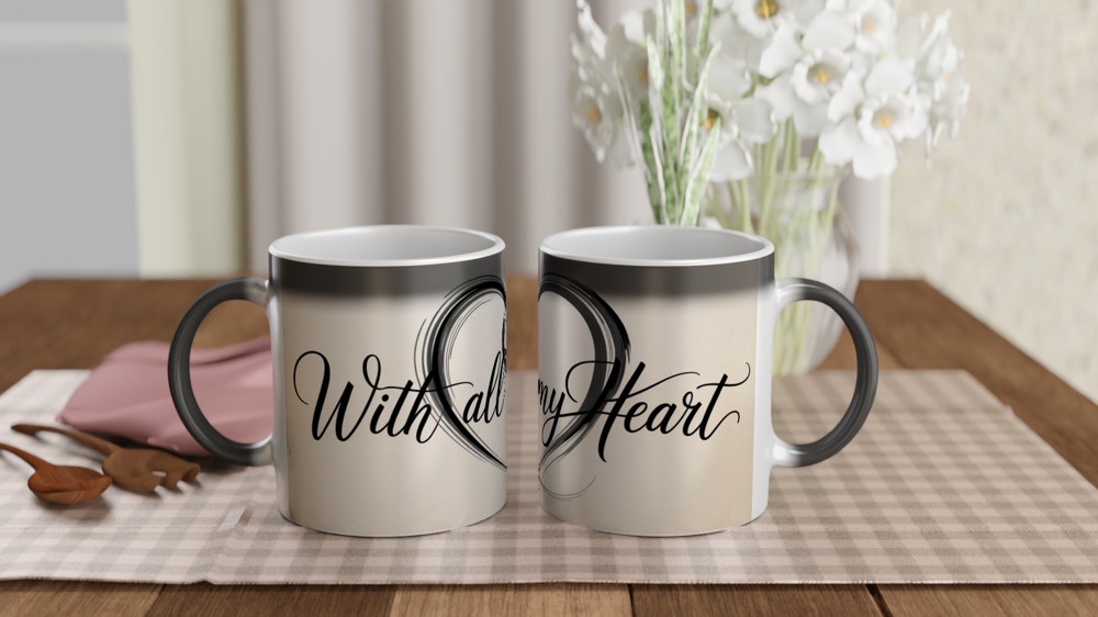 With All My Heart Mug | Calligraphy Heart Design | Romantic Anniversary Gift | Valentine Present for Mum Husband Wife — view 3