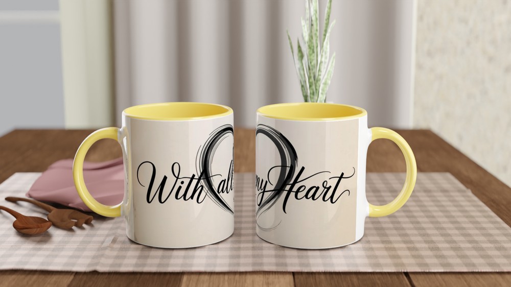 With All My Heart Mug | Calligraphy Heart Design | Romantic Anniversary Gift | Valentine Present for Mum Husband Wife — view 8