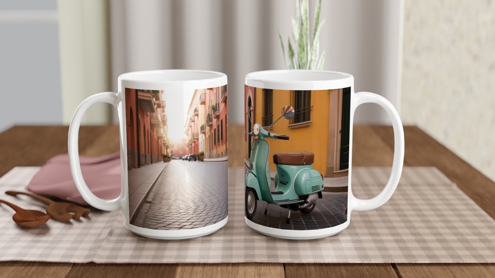 Vespa Mug | Vintage Italian Sunset Design | Retro Scooter Gift for Him or Her | Travel Lover Birthday Present — view 2