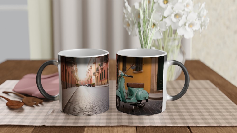 Vespa Mug | Vintage Italian Sunset Design | Retro Scooter Gift for Him or Her | Travel Lover Birthday Present — view 3