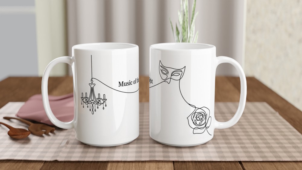 Music of the Night Mug | Phantom of the Opera Gift | Musical Theatre Present | Chandelier and Mask Ceramic Cup | Theatre Lover Gift — view 2