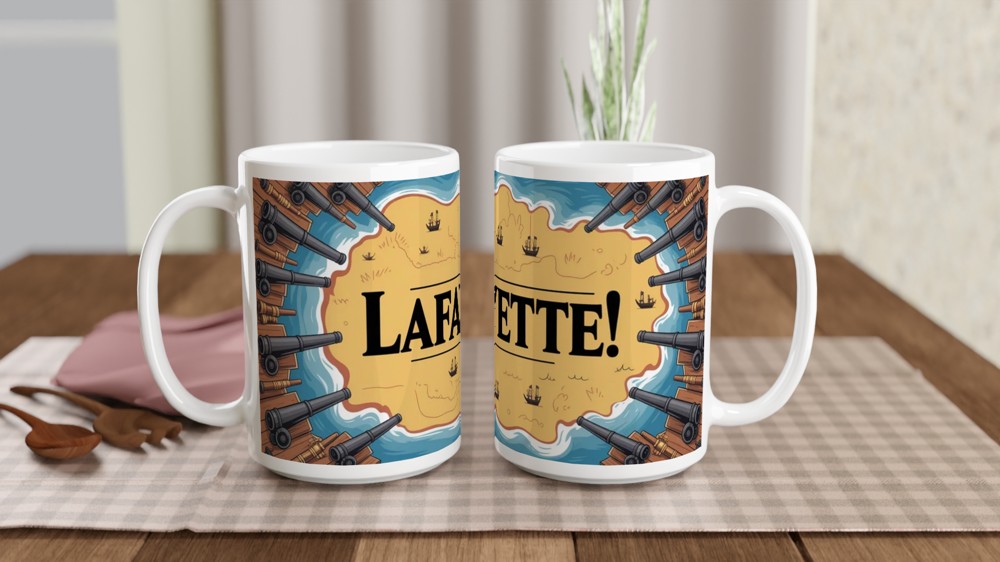 Hamilton Mug | Guns and Ships Lafayette Quote | Musical Theatre Gift | Theatre Lover Present — view 2