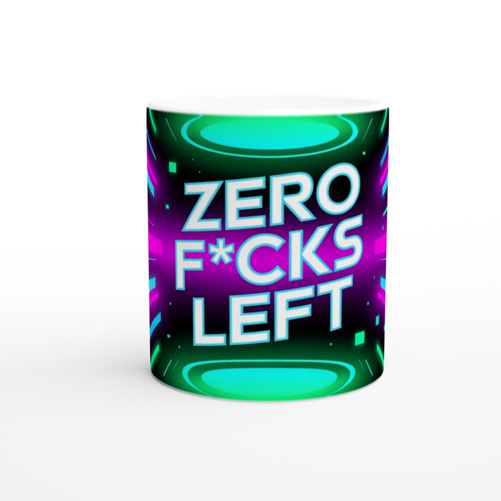 Zero Fucks Left Mug | Cyberpunk Neon Glitch Gift | Funny Rude Coffee Cup — view 11