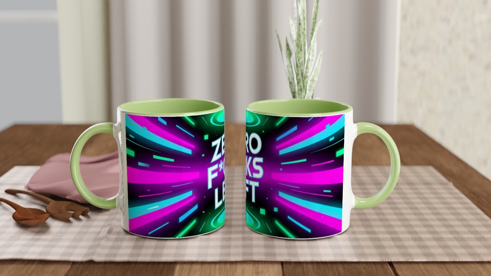 Zero Fucks Left Mug | Cyberpunk Neon Glitch Gift | Funny Rude Coffee Cup — view 5