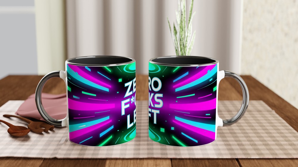 Zero Fucks Left Mug | Cyberpunk Neon Glitch Gift | Funny Rude Coffee Cup — view 9