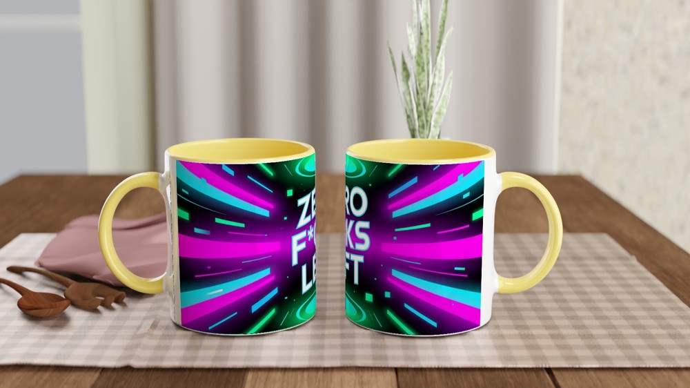 Zero Fucks Left Mug | Cyberpunk Neon Glitch Gift | Funny Rude Coffee Cup — view 8