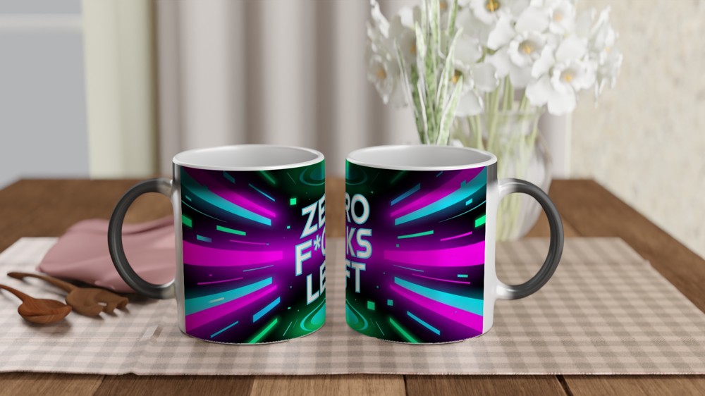 Zero Fucks Left Mug | Cyberpunk Neon Glitch Gift | Funny Rude Coffee Cup — view 3