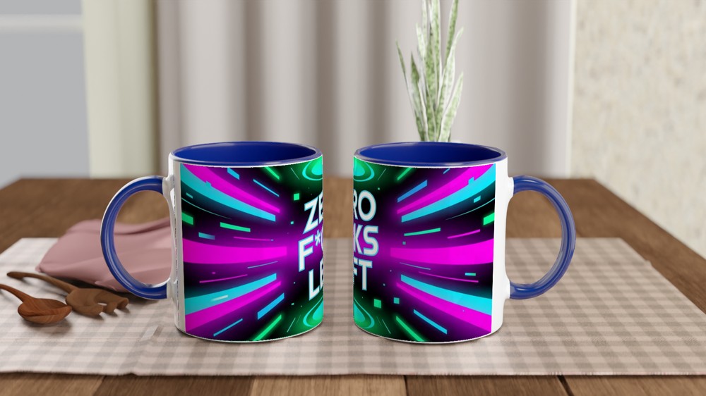 Zero Fucks Left Mug | Cyberpunk Neon Glitch Gift | Funny Rude Coffee Cup — view 4