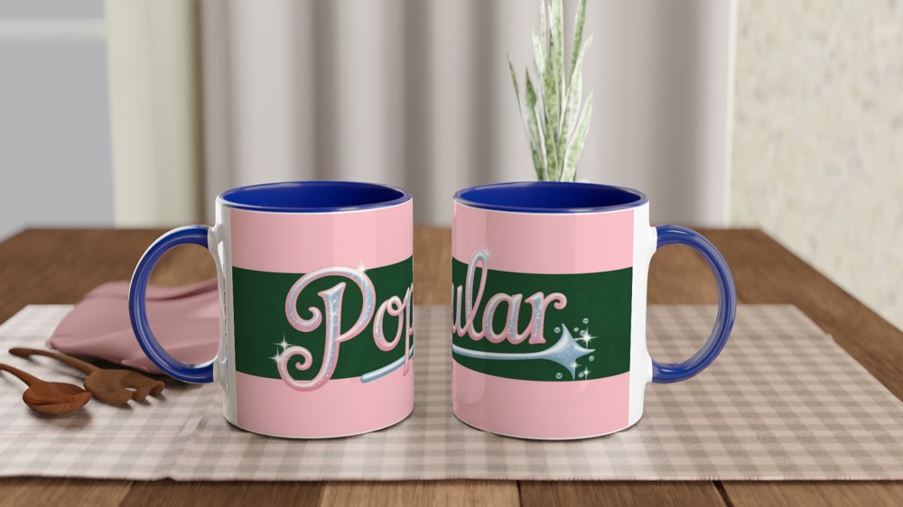 Wicked Musical Mug | Popular Song Quote Gift | Theatre Lover Present | Pink and Green Glinda Mug — view 4