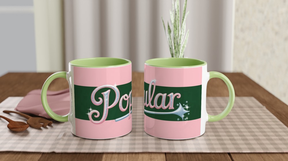 Wicked Musical Mug | Popular Song Quote Gift | Theatre Lover Present | Pink and Green Glinda Mug — view 5