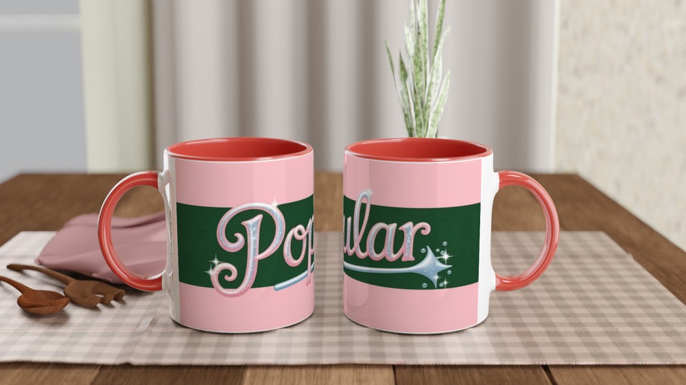 Wicked Musical Mug | Popular Song Quote Gift | Theatre Lover Present | Pink and Green Glinda Mug — view 7