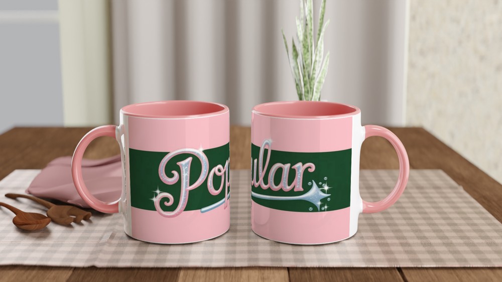 Wicked Musical Mug | Popular Song Quote Gift | Theatre Lover Present | Pink and Green Glinda Mug — view 6