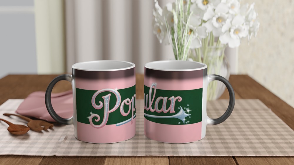 Wicked Musical Mug | Popular Song Quote Gift | Theatre Lover Present | Pink and Green Glinda Mug — view 3