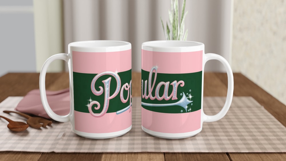 Wicked Musical Mug | Popular Song Quote Gift | Theatre Lover Present | Pink and Green Glinda Mug — view 2