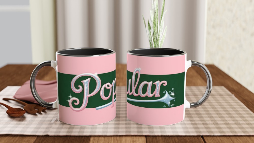 Wicked Musical Mug | Popular Song Quote Gift | Theatre Lover Present | Pink and Green Glinda Mug — view 9