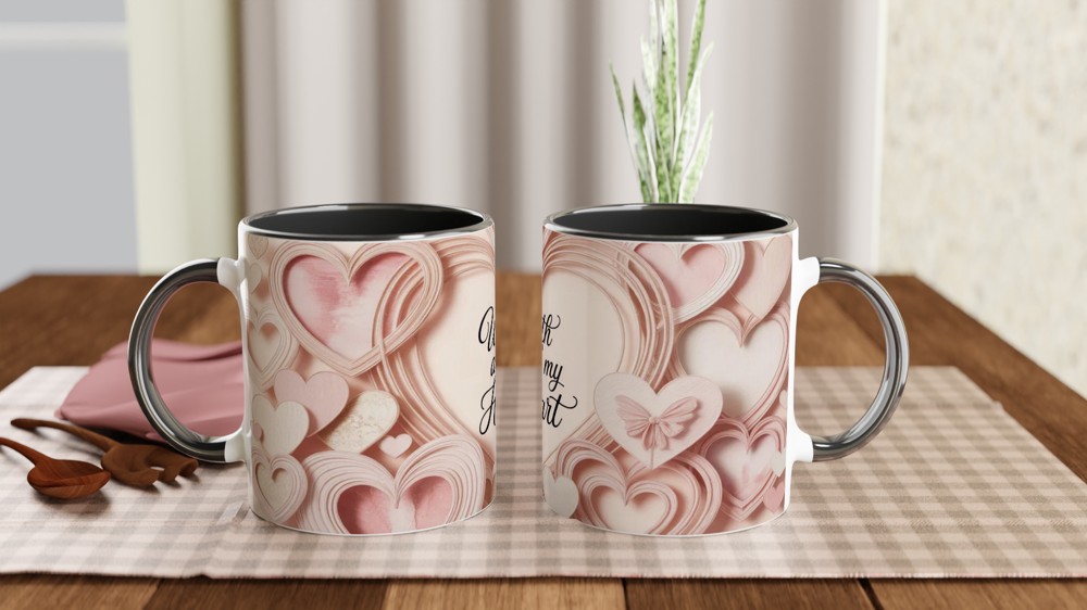 With All My Heart Pink Hearts Paper Craft Style Mug — view 9