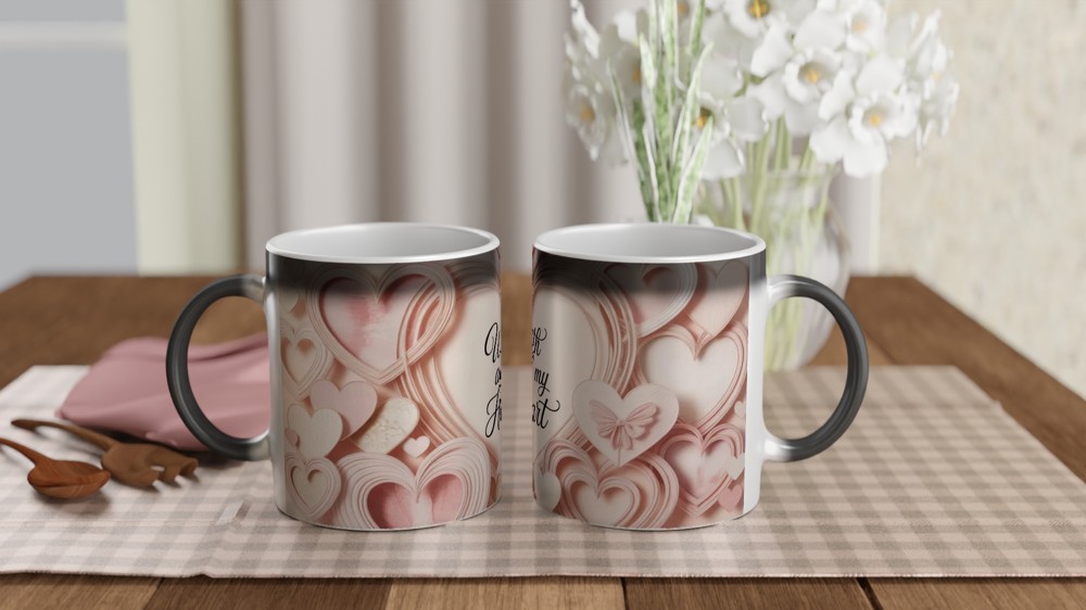 With All My Heart Pink Hearts Paper Craft Style Mug — view 3