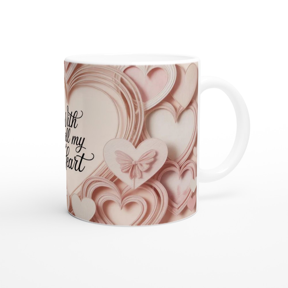With All My Heart Pink Hearts Paper Craft Style Mug — view 12